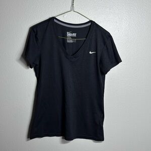 Nike Dri-Fit Women Athletic Black Regular Fit v-neck shirt size S